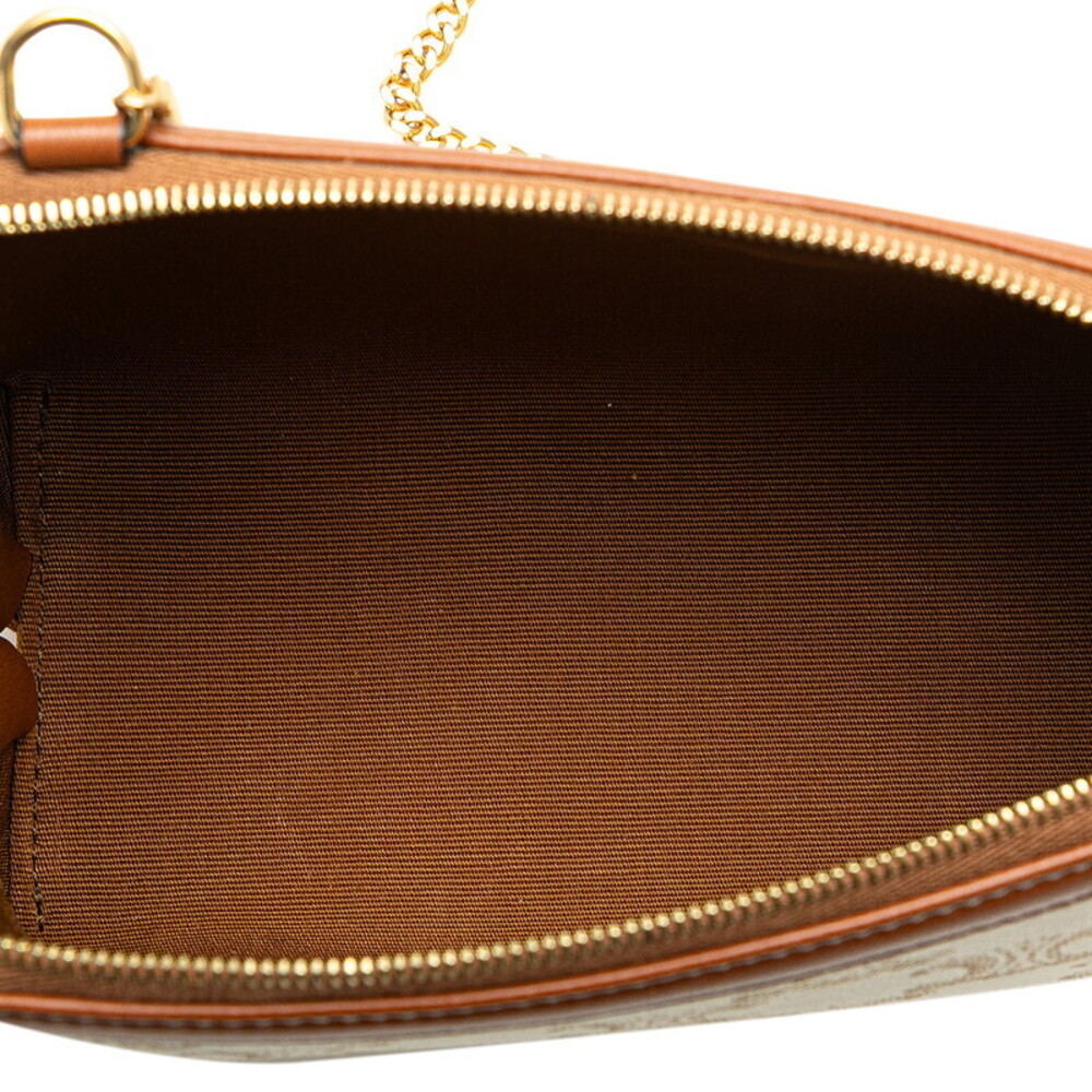 Celine Triomphe Chain Shoulder Bag White Brown Gold Leather - Picture 8 of 10